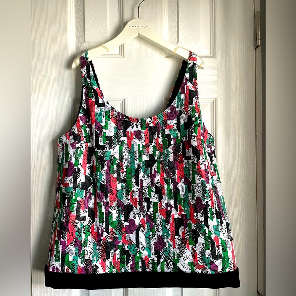 Balenciaga multi-color top. Top layer is lace with solid black lining.